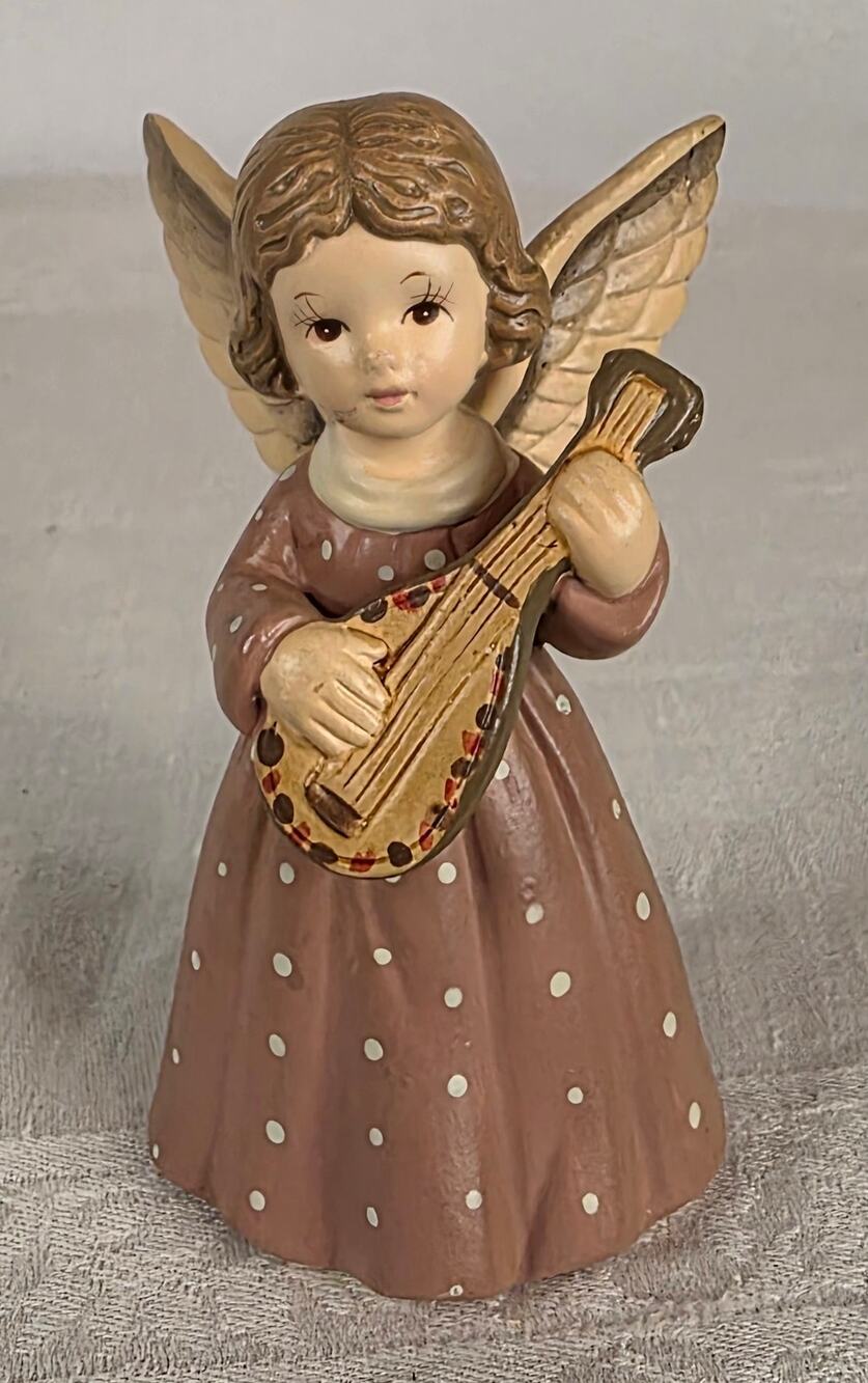 Vintage HOMCO Angel Playing Mandolin Figurine 4" Tall Ceramic Holiday Christmas